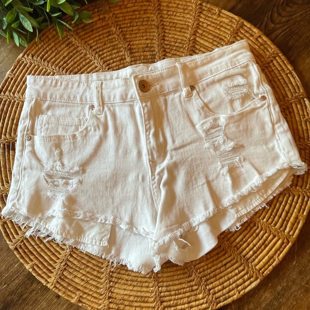 Refuge White Denim Distressed Shorties